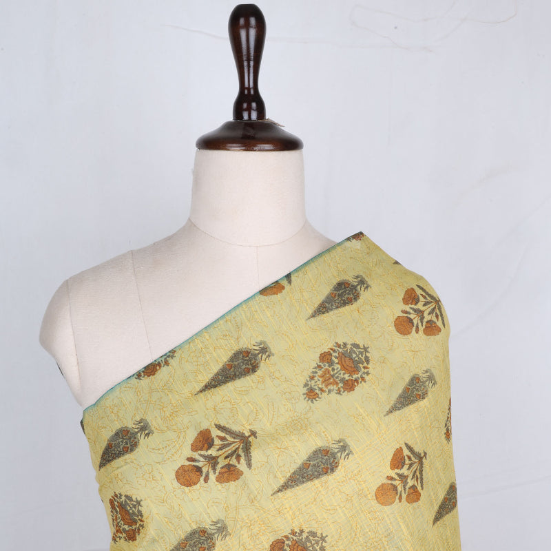 Royal Yellow Cotton Fabric With Floral Printed Pattern