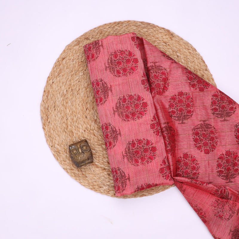 Flamingo Pink Cotton Fabric With Printed Floral Patterns