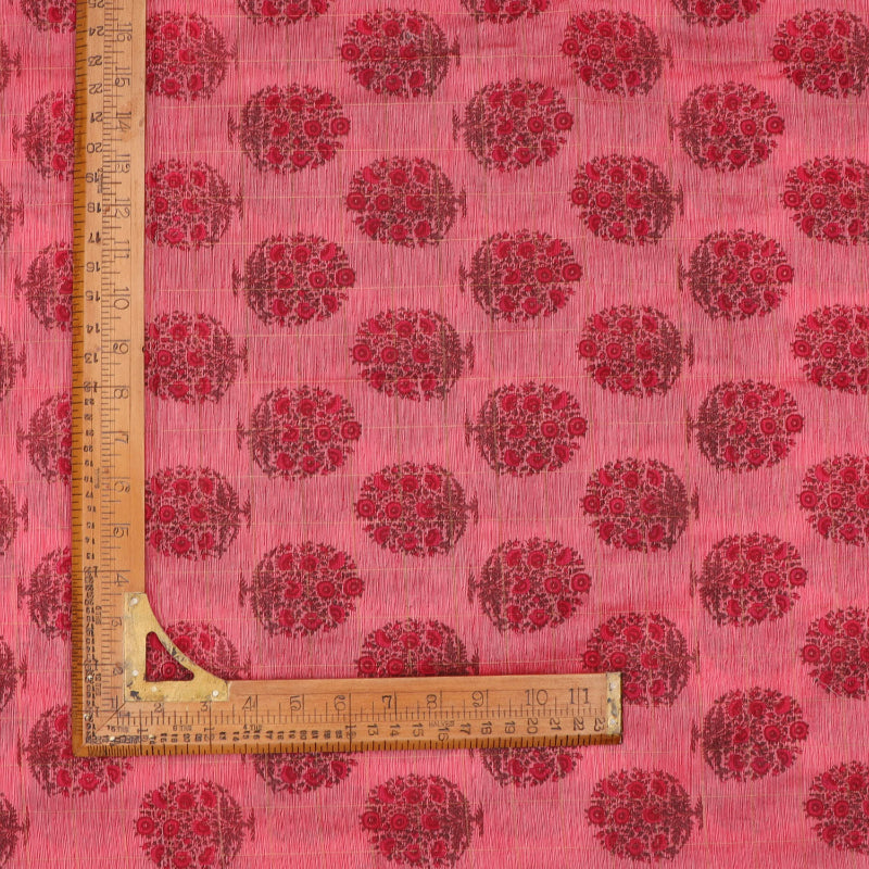Flamingo Pink Cotton Fabric With Printed Floral Patterns