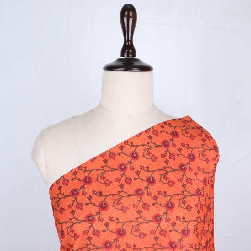 Orange Floral Printed Cotton Fabric Pattern