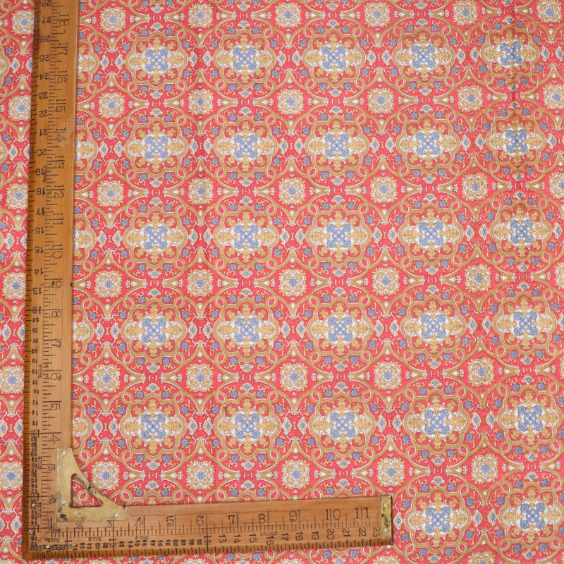 Red Cotton Fabric With Floral Printed Pattern