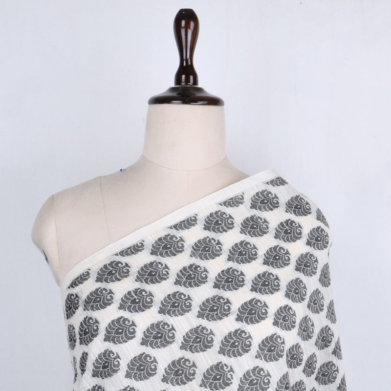 Cloud Grey Cotton Fabric With Floral Buttis