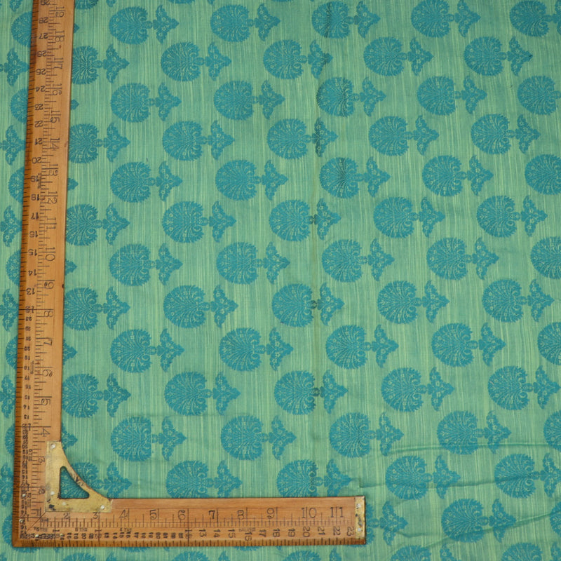 Peacock Blue Cotton Fabric With Floral Buttis