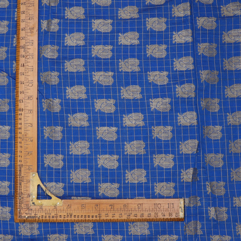 Cobalt Blue Cotton Fabric With Peacock Pattern