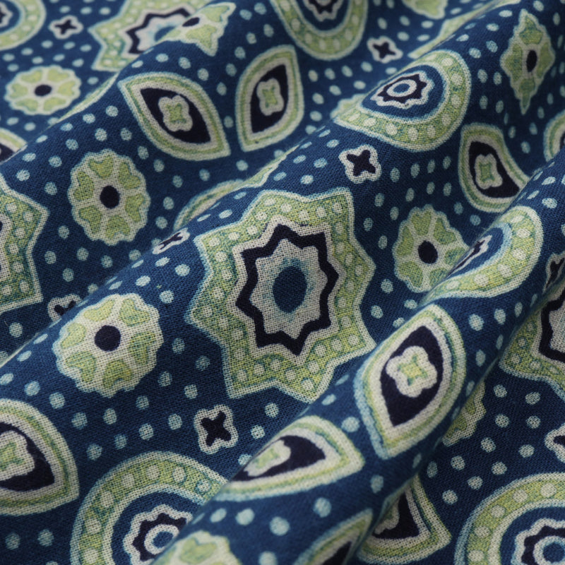 Deep Spruce Blue Ajrakh Printed Cotton Fabric