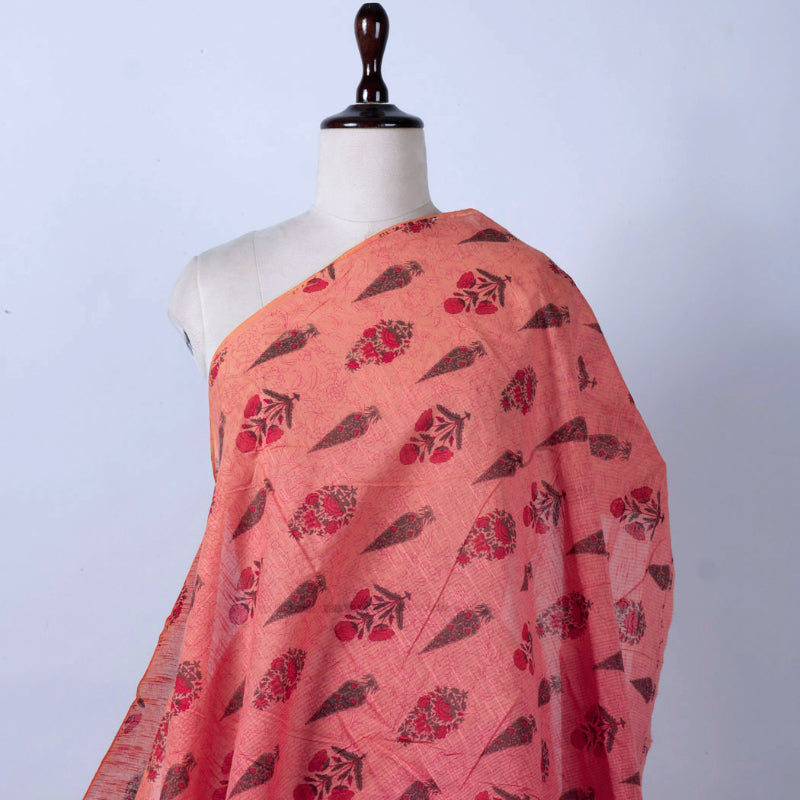Peach Pink Printed Cotton Fabric