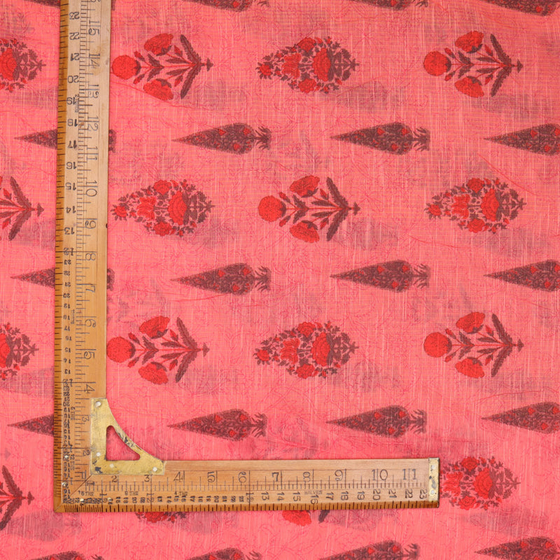 Peach Pink Printed Cotton Fabric