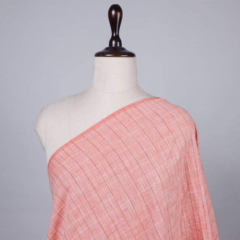 Light Coral Pink Cotton Fabric With Checks