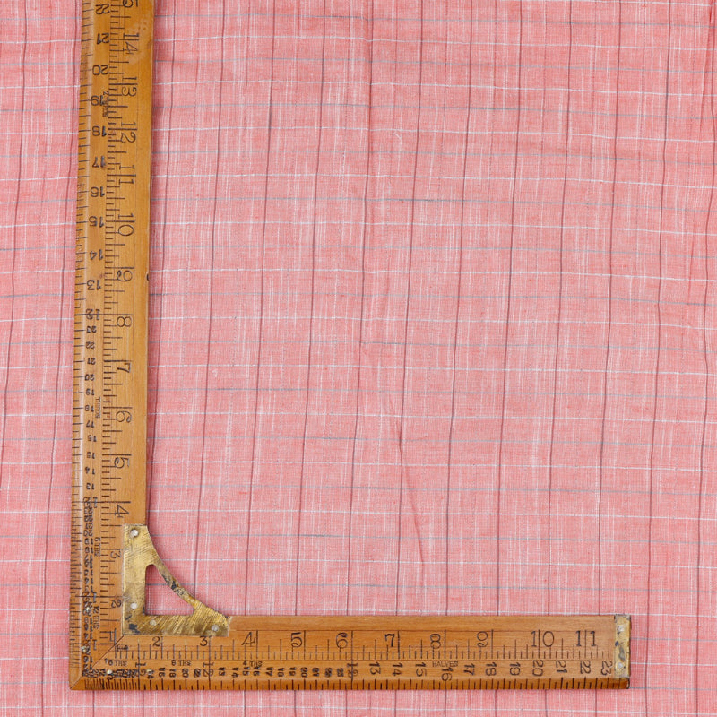 Light Coral Pink Cotton Fabric With Checks