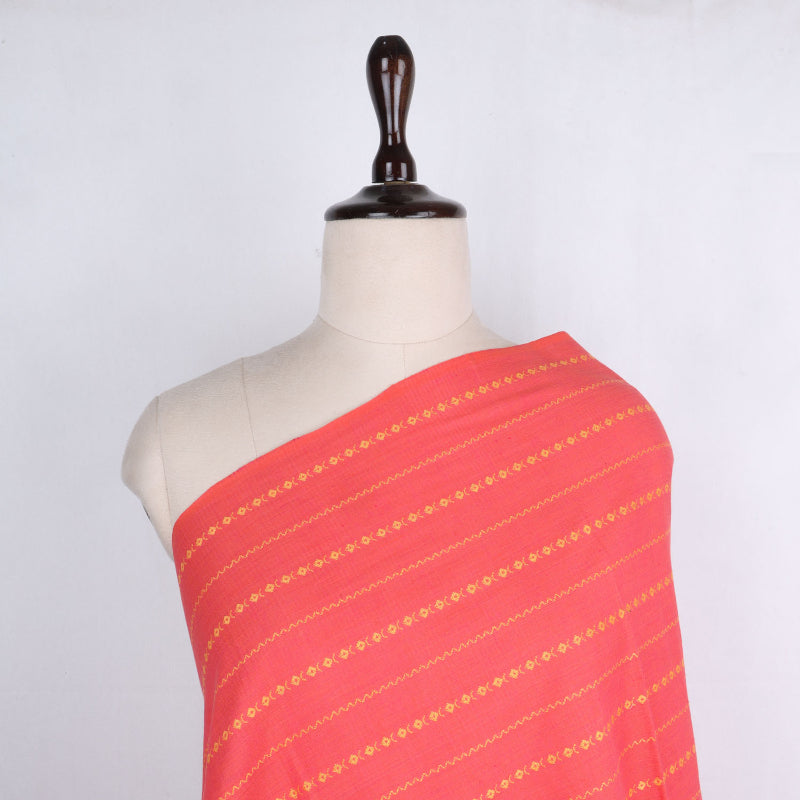 Tomato Red Cotton Fabric With Geometric Pattern