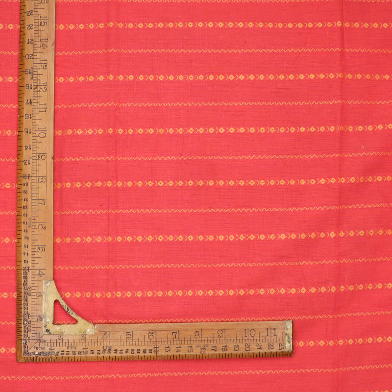 Tomato Red Cotton Fabric With Geometric Pattern