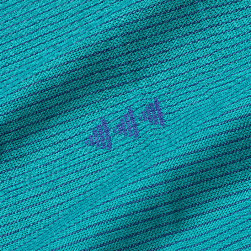 Turquoise Blue Cotton Fabric With Geometric Striped Pattern
