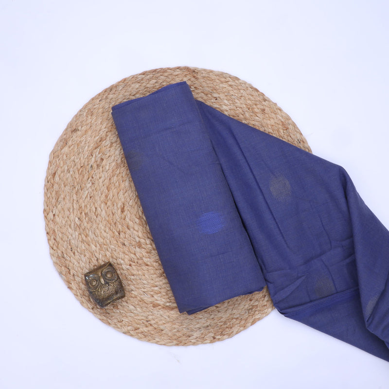 Navy Blue Cotton Fabric With Small Buttis