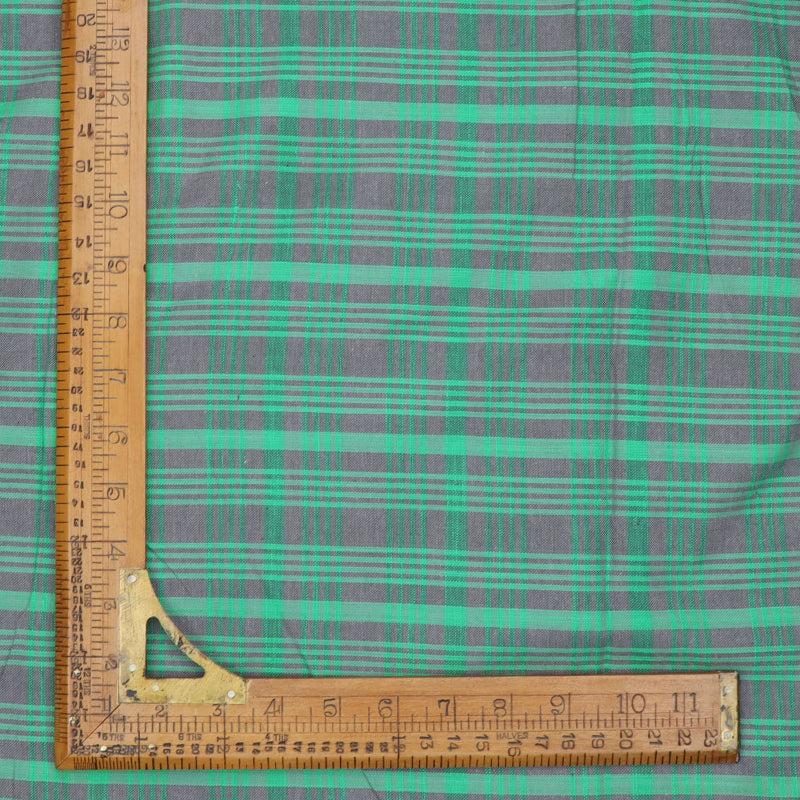 Metal Grey Cotton Fabric With Checked Pattern