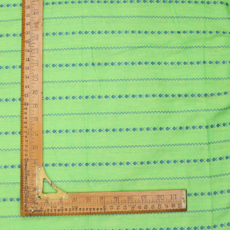 Apple Green Cotton Fabric With Geometric Pattern