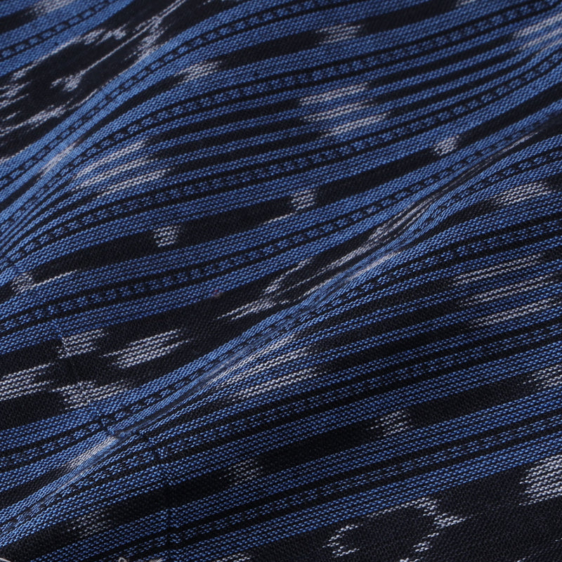 Denim Blue Cotton Fabric With Ikat Pattern