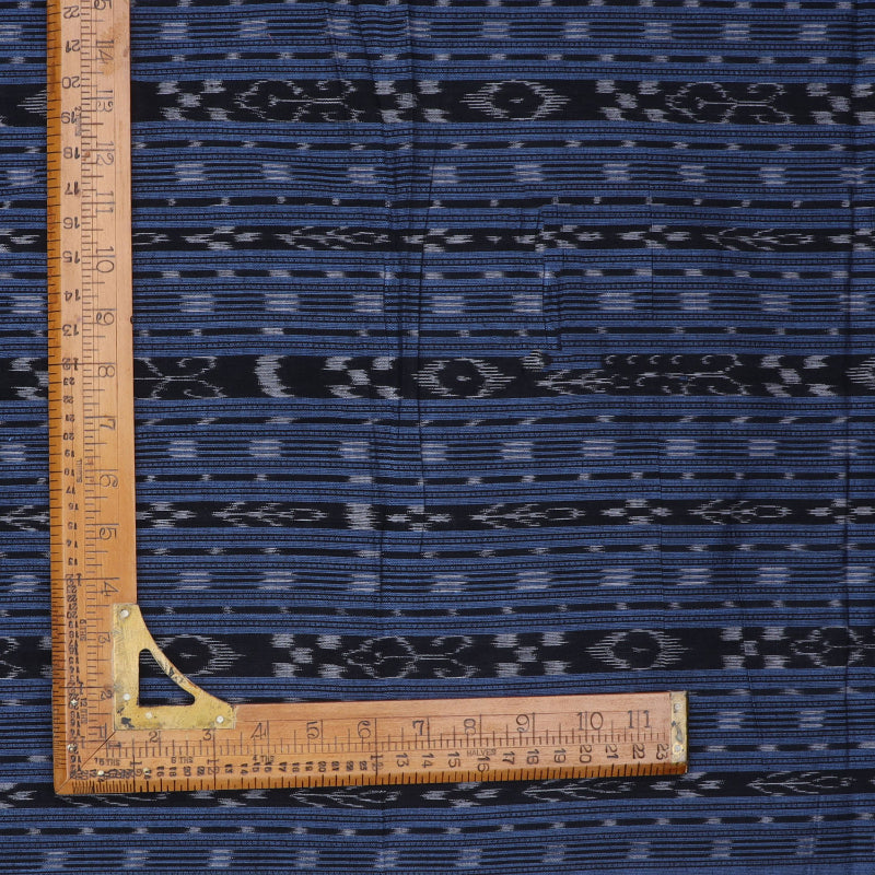 Denim Blue Cotton Fabric With Ikat Pattern