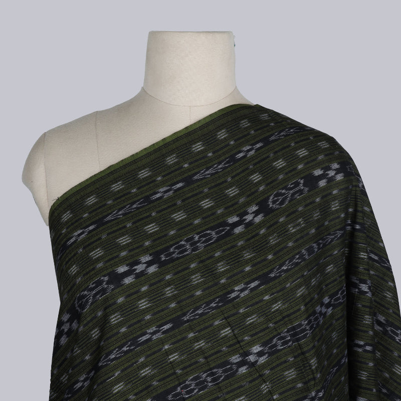 Mehendi Green Cotton Fabric With Ikat Pattern