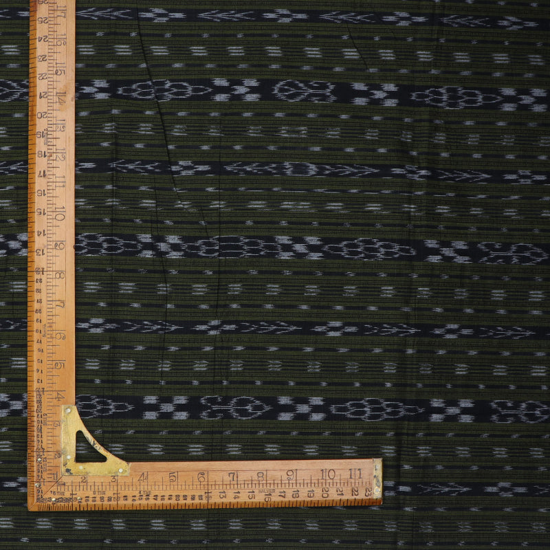 Mehendi Green Cotton Fabric With Ikat Pattern