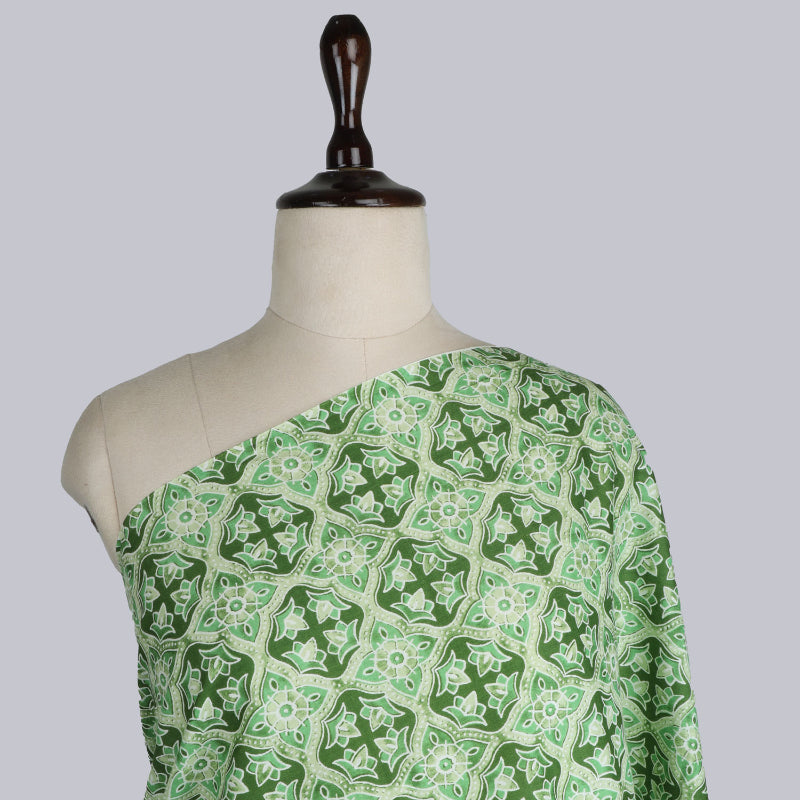 Pine Green Cotton Fabric With Printed Floral Pattern