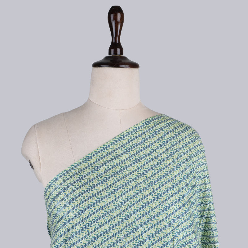 Pista Green Cotton Fabric With Printed Floral Geometric Pattern