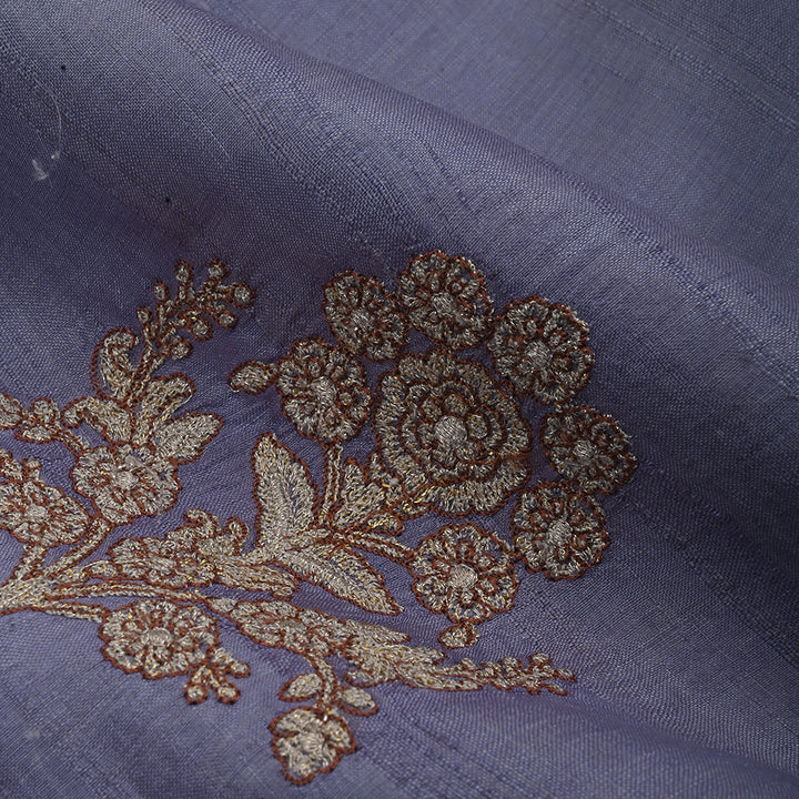 Bluish Grey Embroidery Raw Silk Fabric