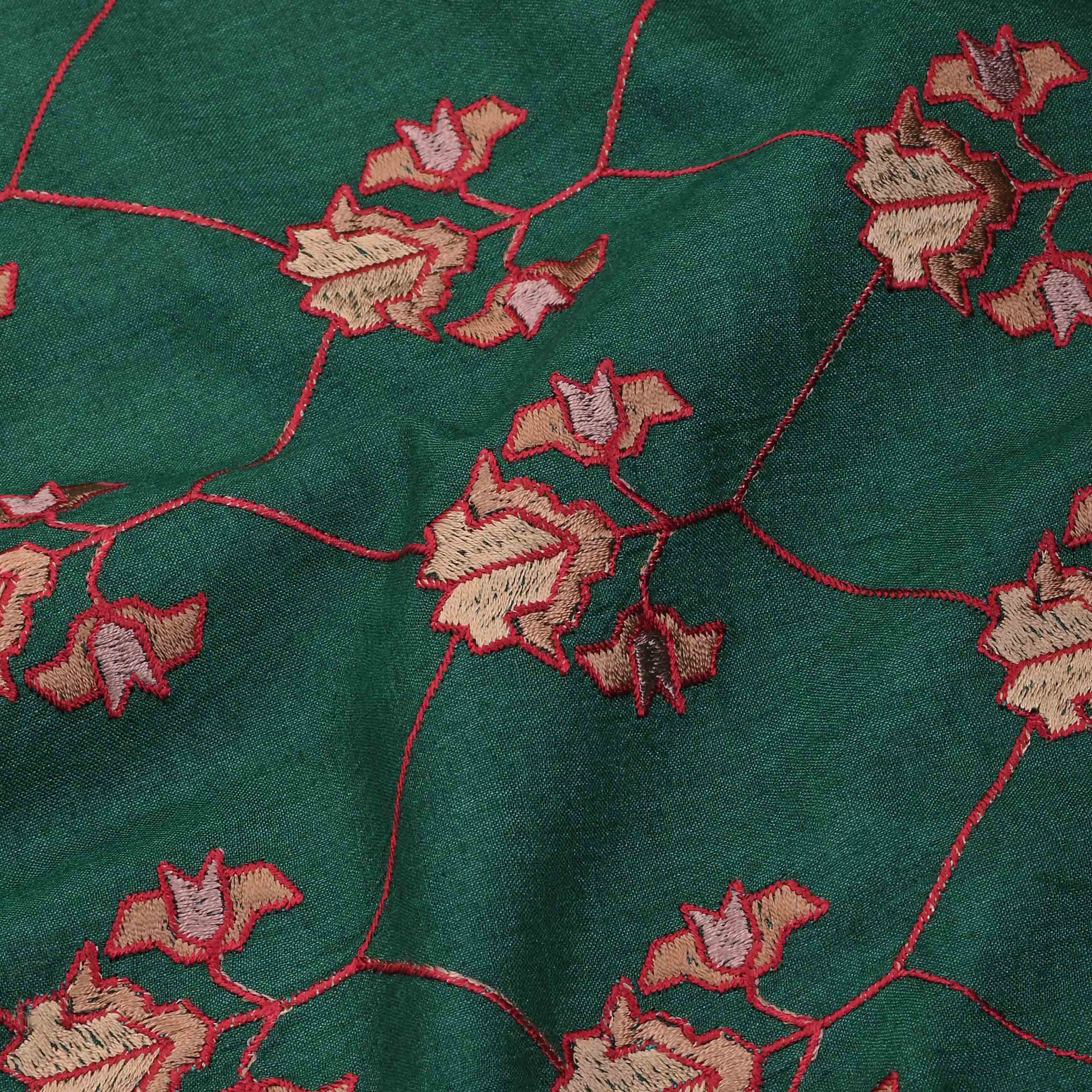 Castleton Green Moonga Fabric With Embroidery