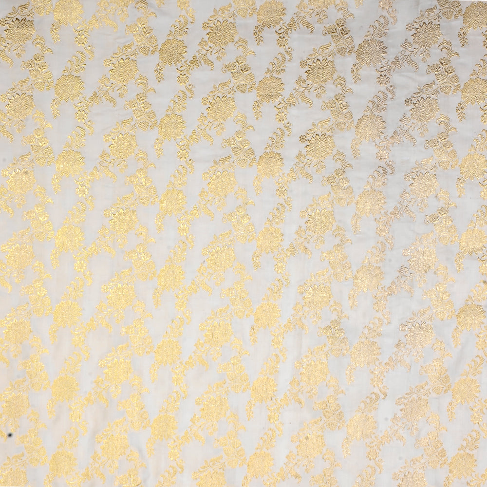 Sand White Banarasi Fabric With Floral Embroidery