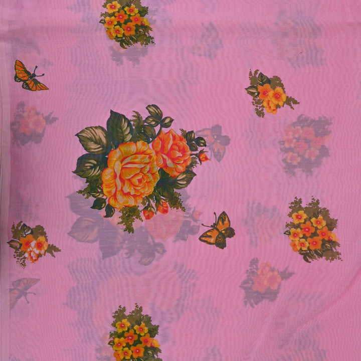 Candy Pink Printed Floral Chanderi Fabric