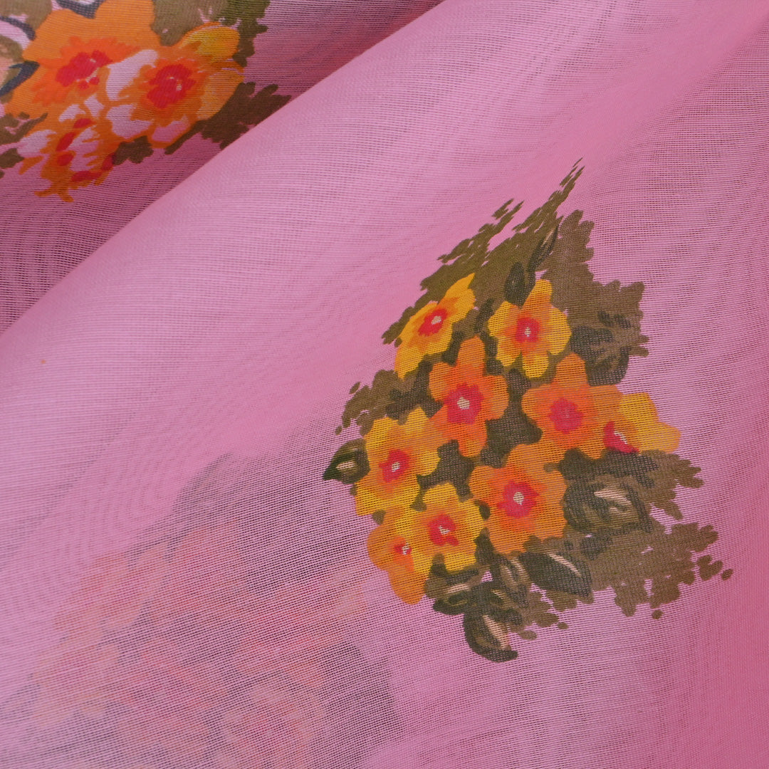 Candy Pink Printed Floral Chanderi Fabric