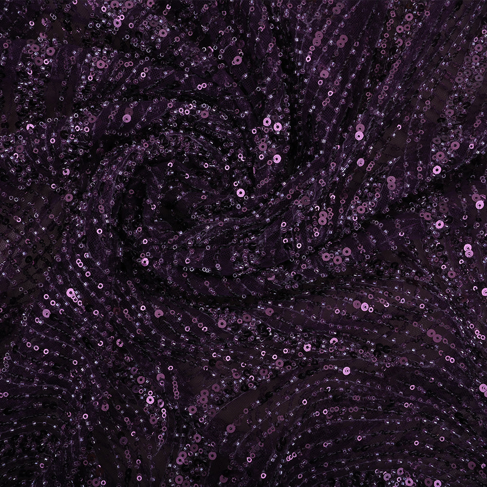 Dark Purple Embroidery Net Fabric