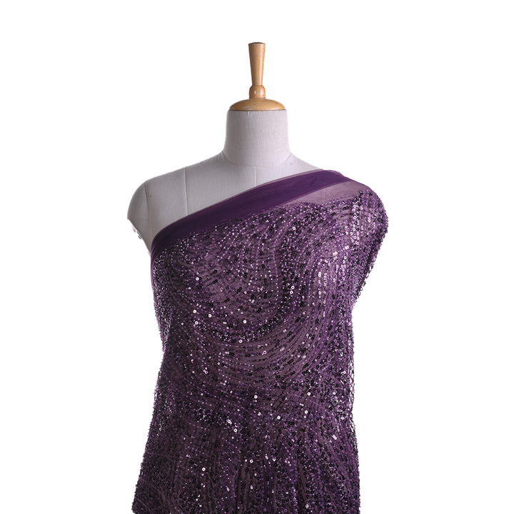 Dark Purple Embroidery Net Fabric