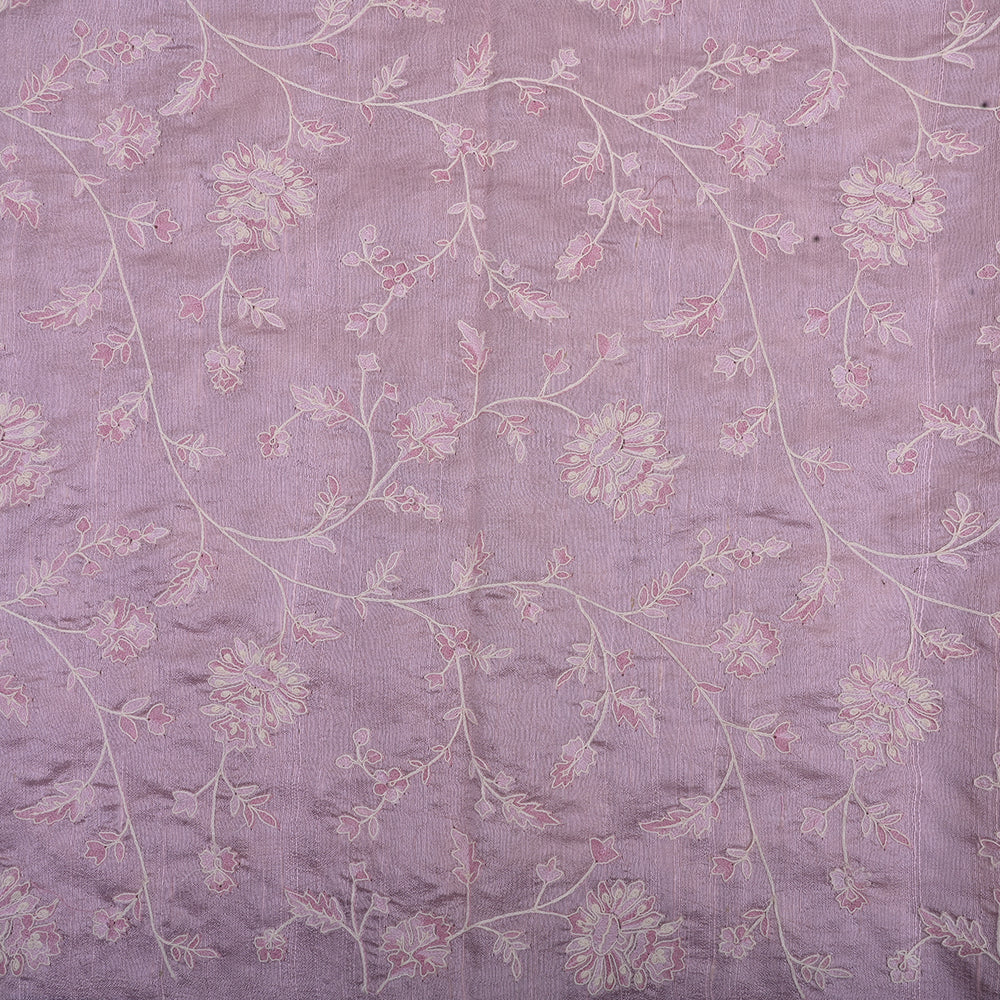 Gold Pink Embroidery Raw Silk Fabric