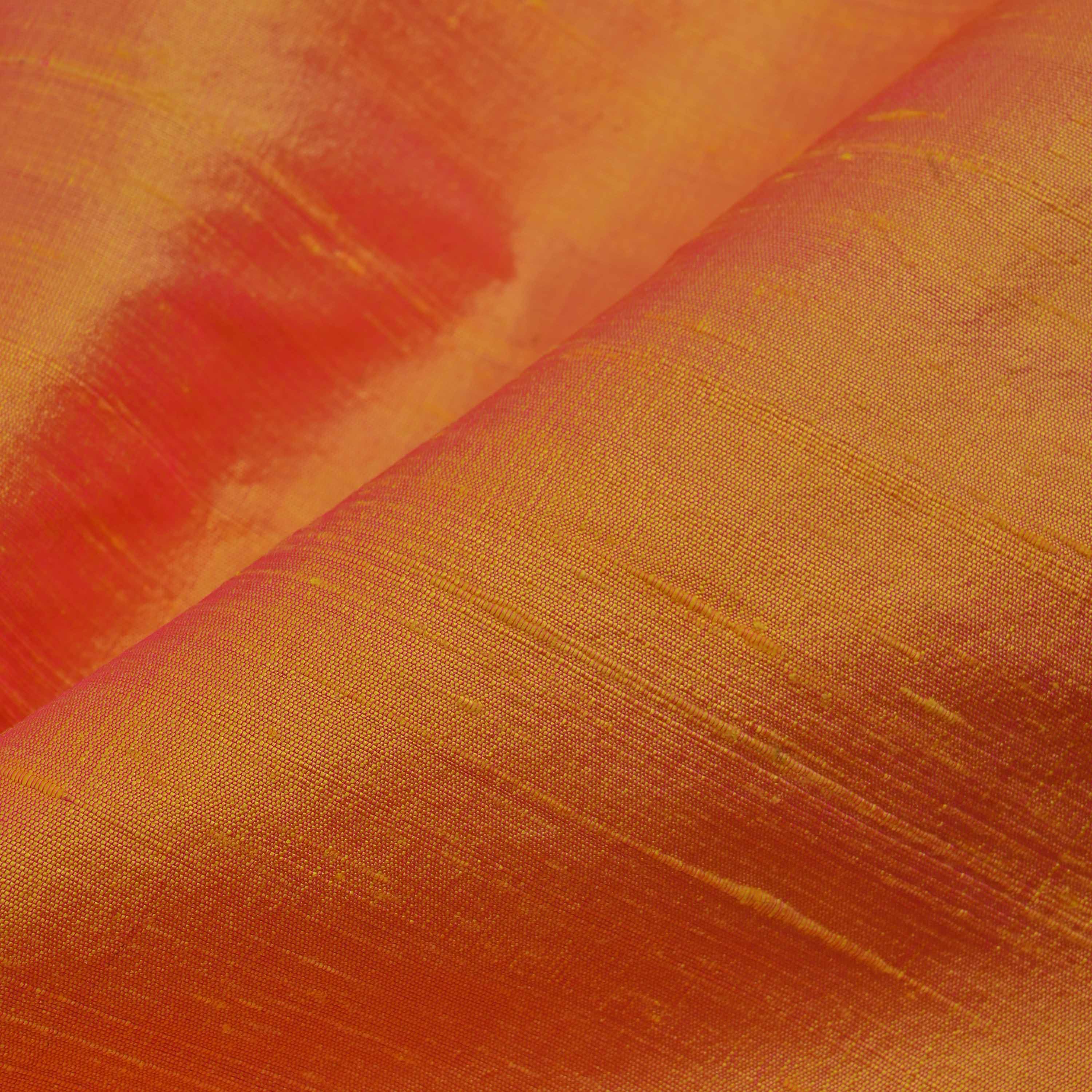 Golden Orange Plain Raw Silk Fabric