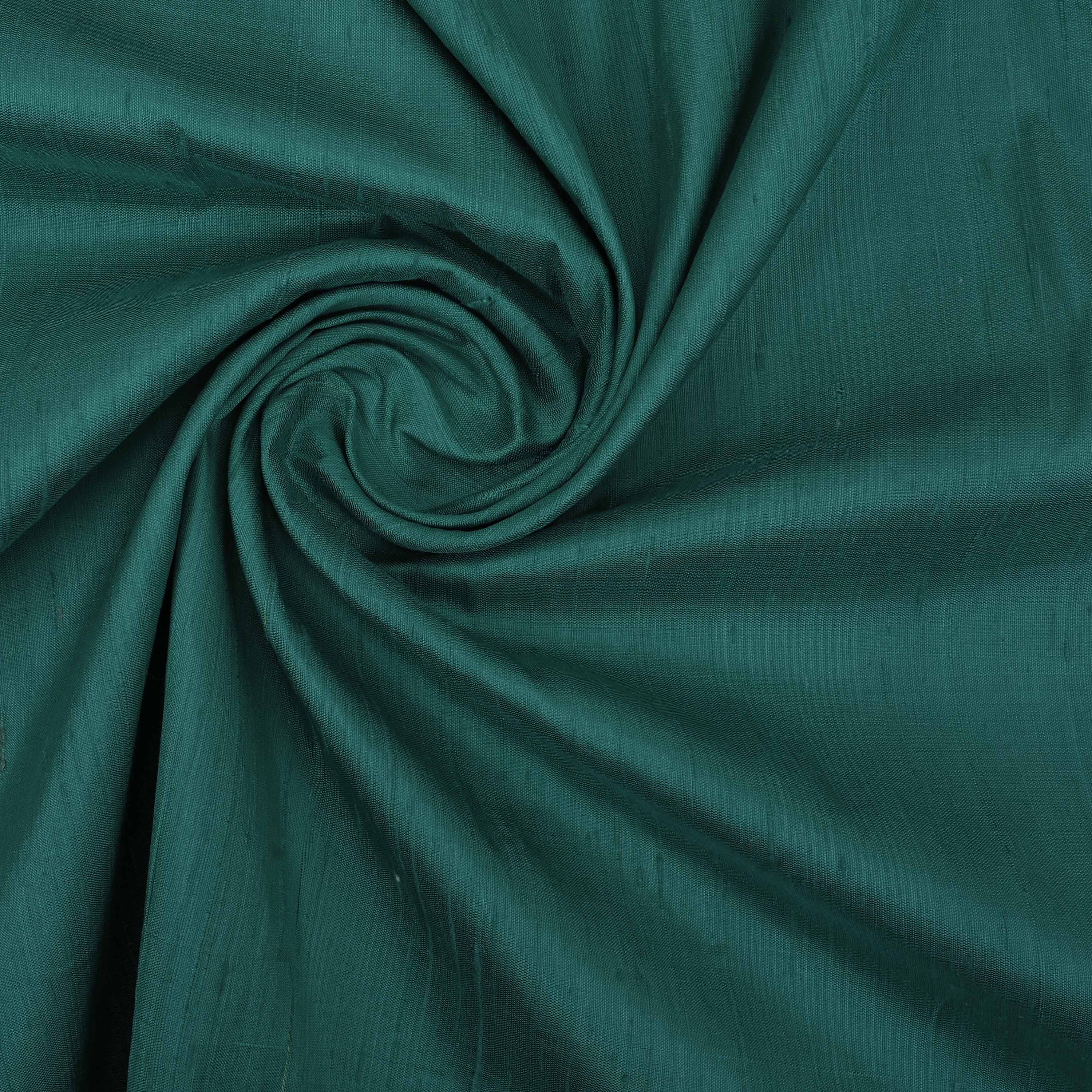 Teal Green Plain Raw Silk Fabric