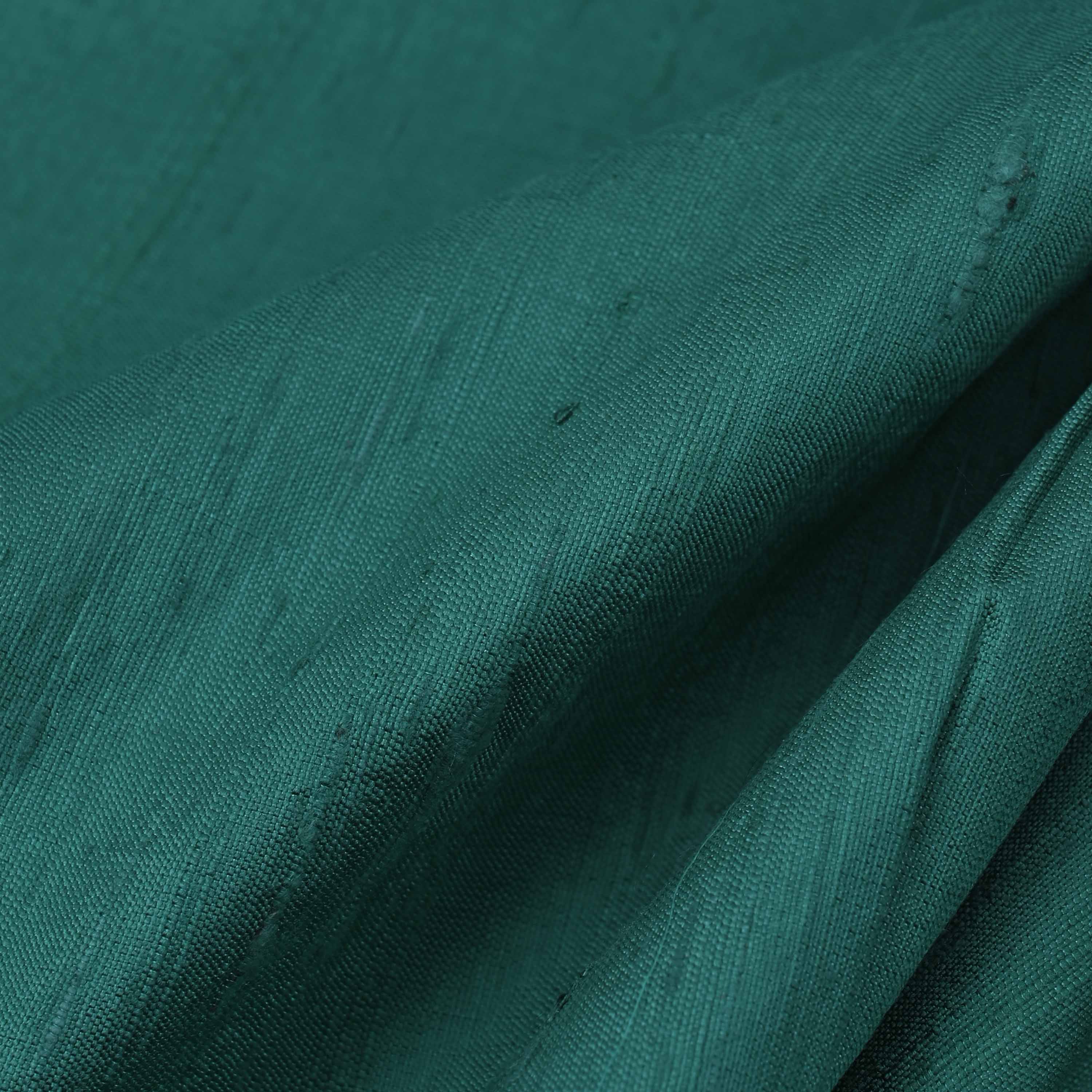 Peacock Green Plain Raw Silk Fabric