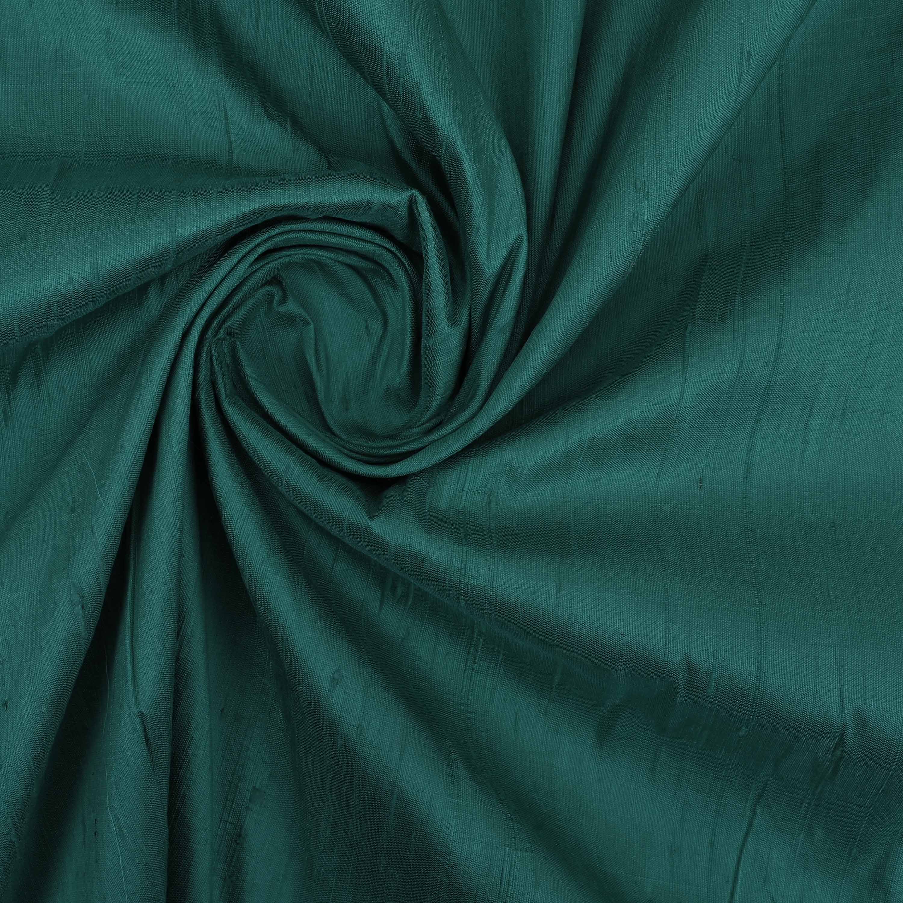 Peacock Green Plain Raw Silk Fabric