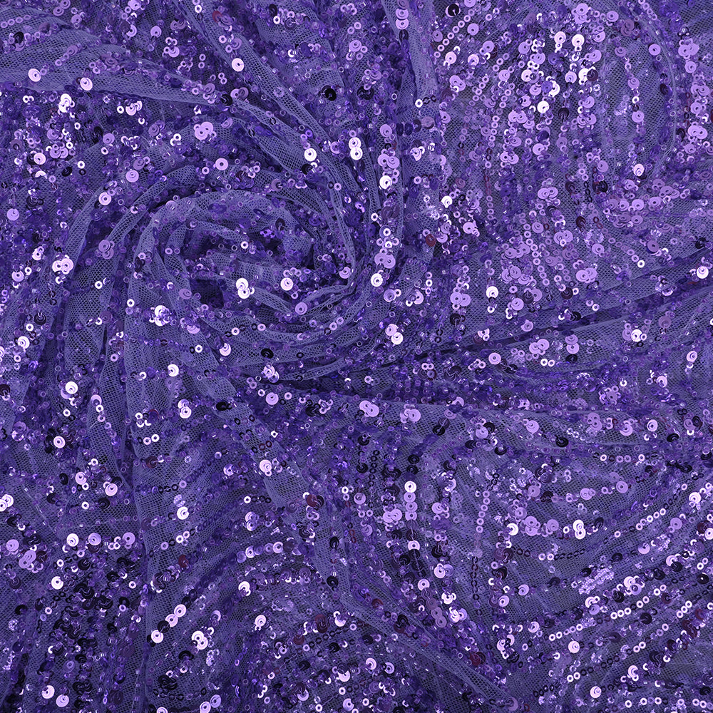 Blue Violet Sequins Embroidery Net Fabric