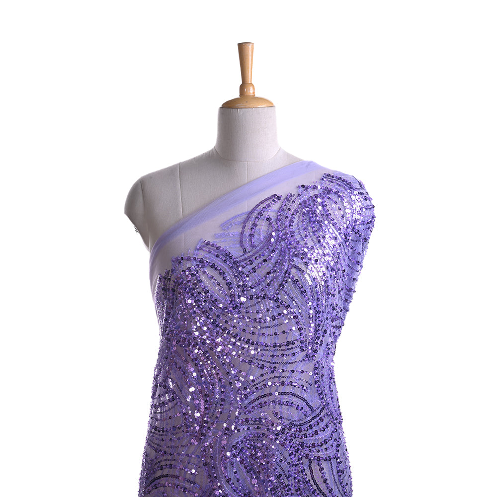 Blue Violet Sequins Embroidery Net Fabric