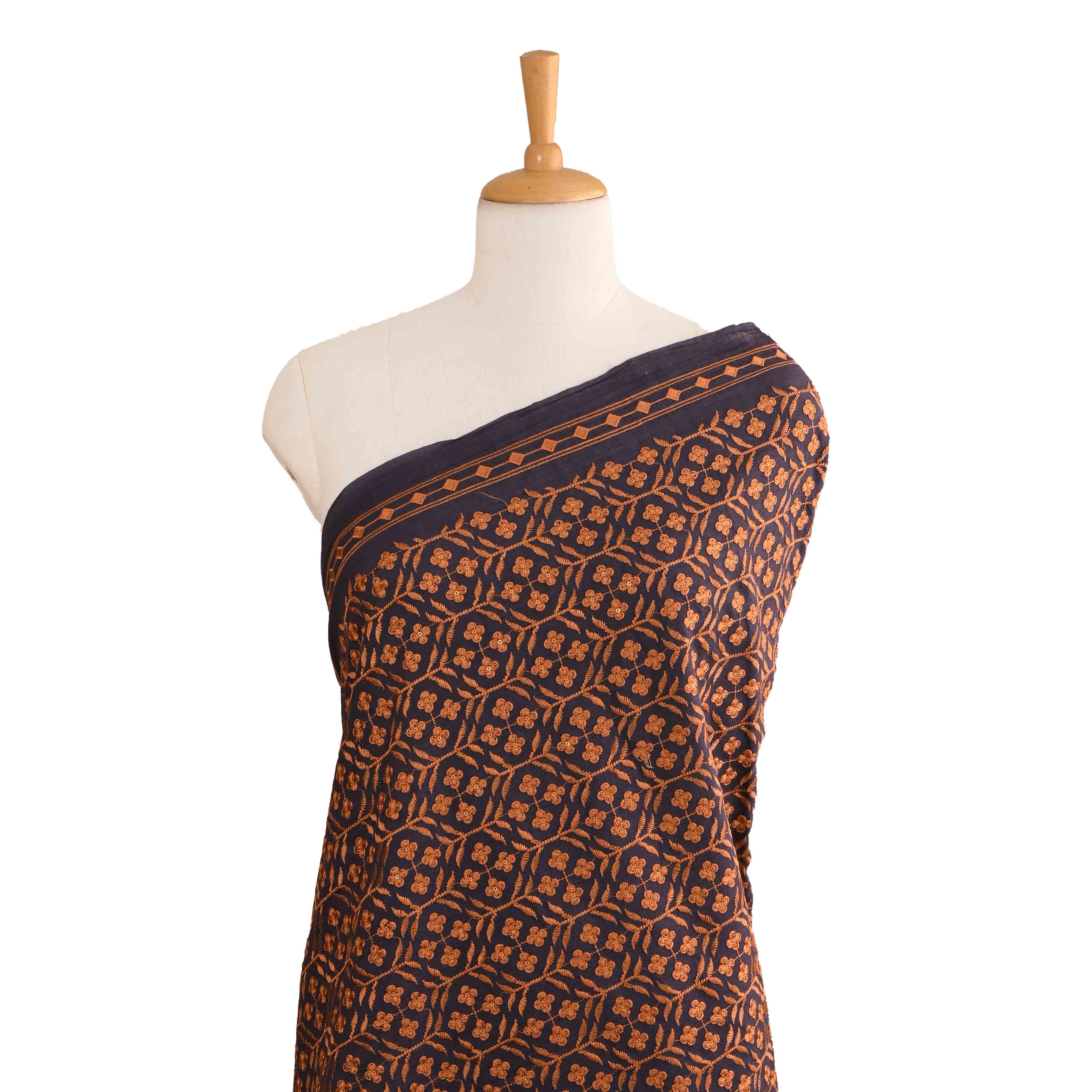 Blackish Purple Moonga Fabric With Embroidery