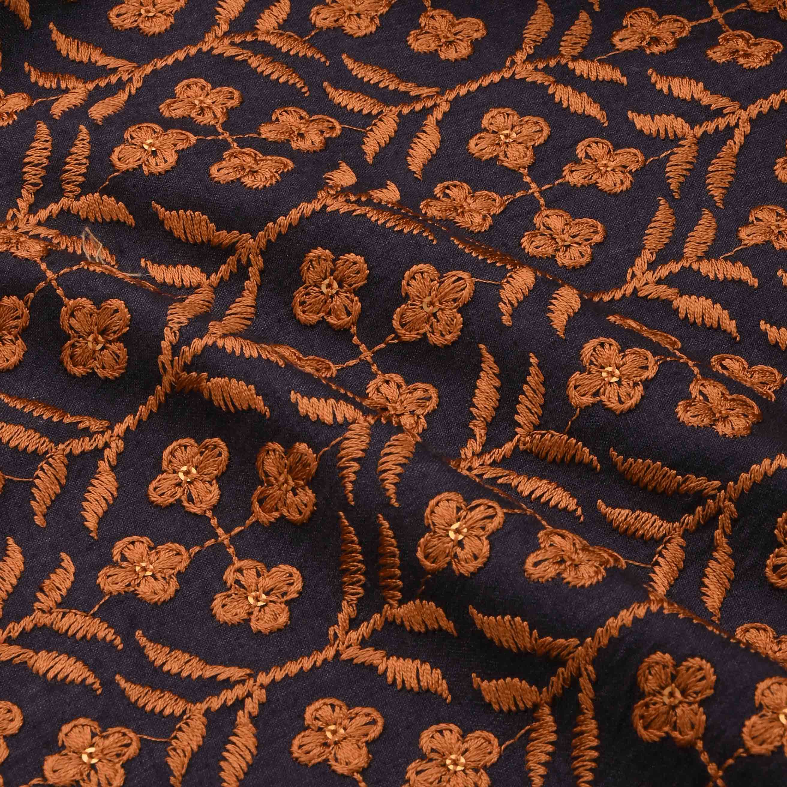 Blackish Purple Moonga Fabric With Embroidery