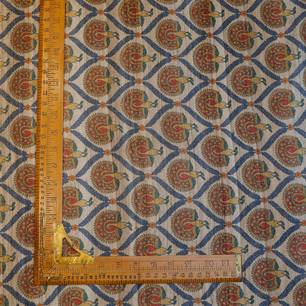 Pastel Peach Printed Tussar Fabric