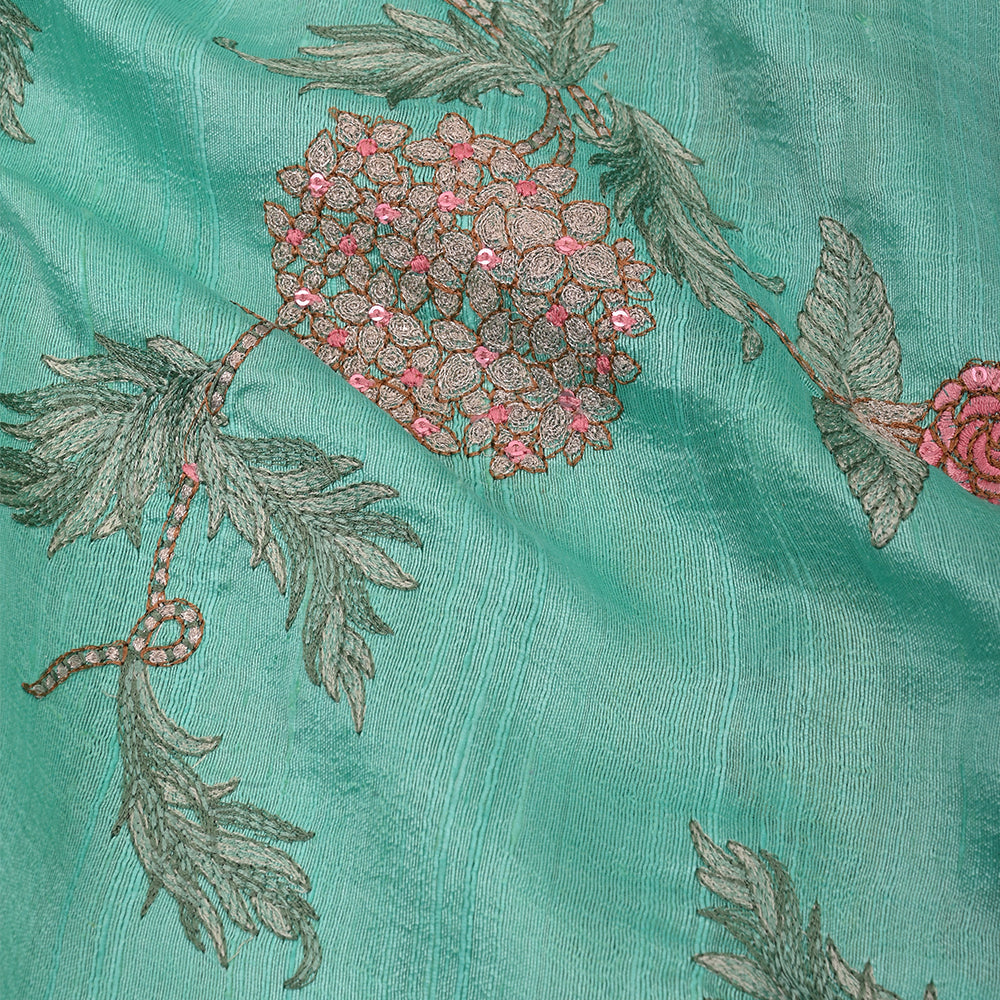 Ice Blue Embroidery Raw Silk Fabric
