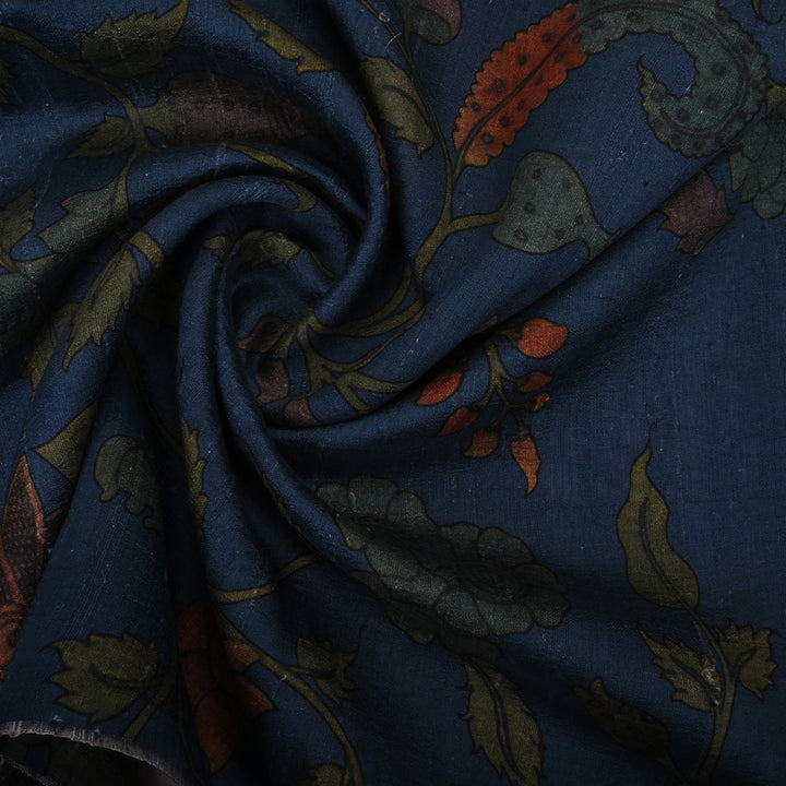 Steel Blue Blue Floral Printed Tussar Silk