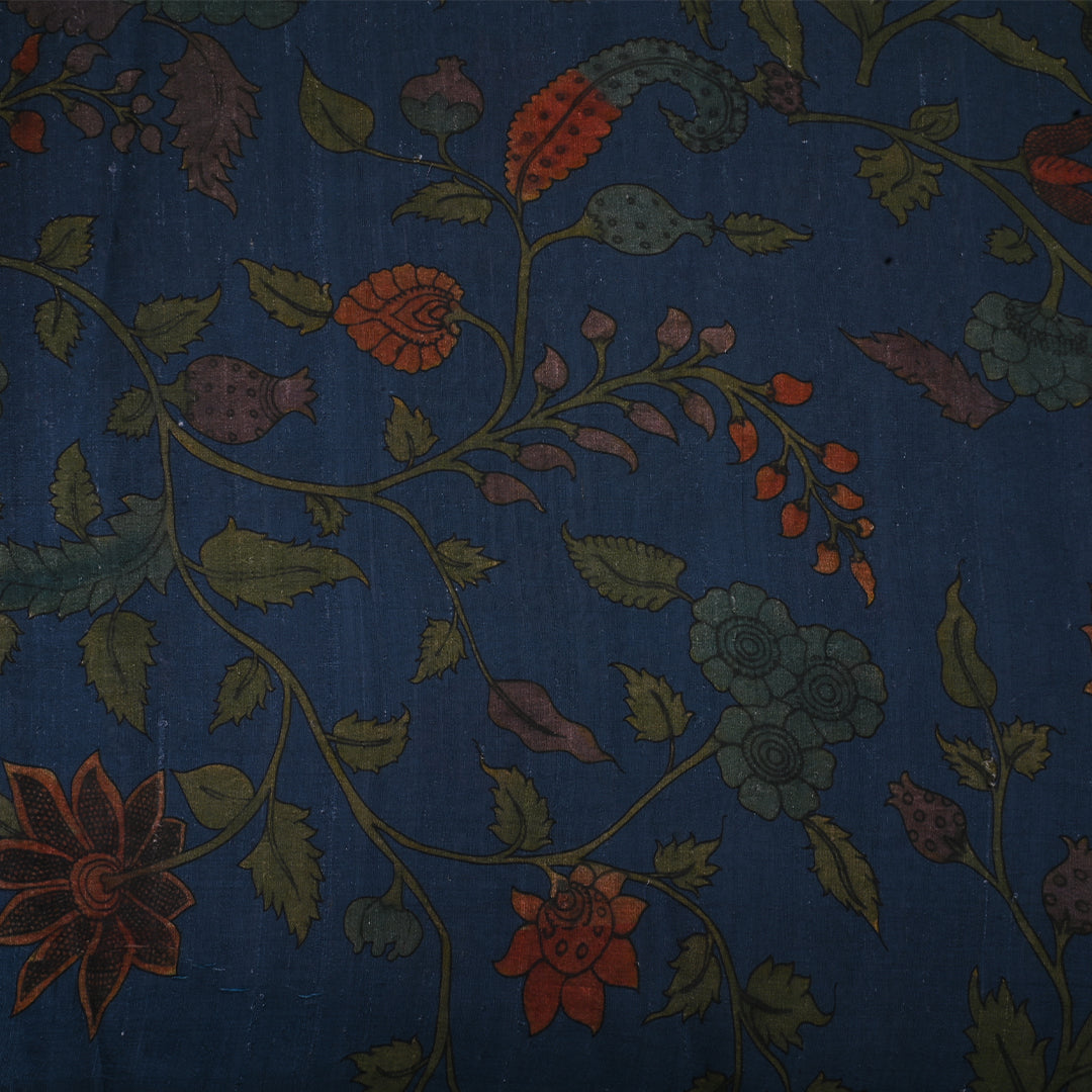 Steel Blue Blue Floral Printed Tussar Silk