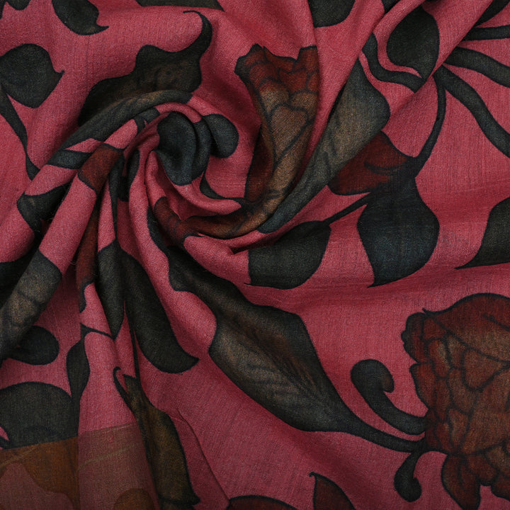 Blush Pink Moonga Silk Fabric With Kalamkari Print