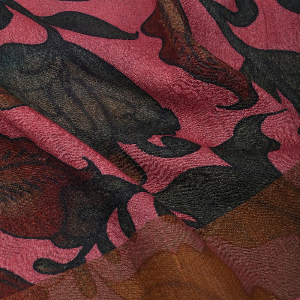 Blush Pink Moonga Silk Fabric With Kalamkari Print
