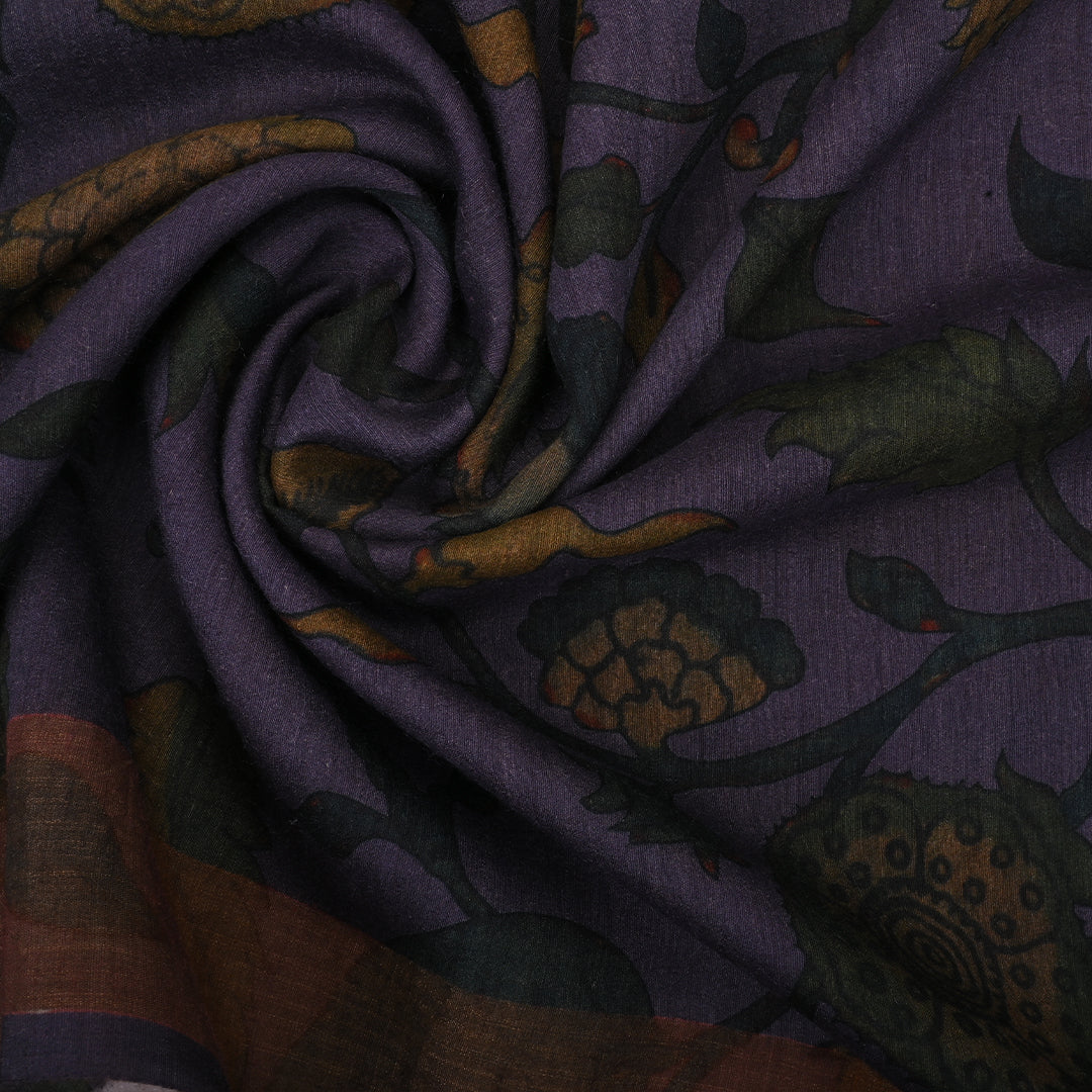 Faded Purple Floral Printed Moonga Silk Fabric