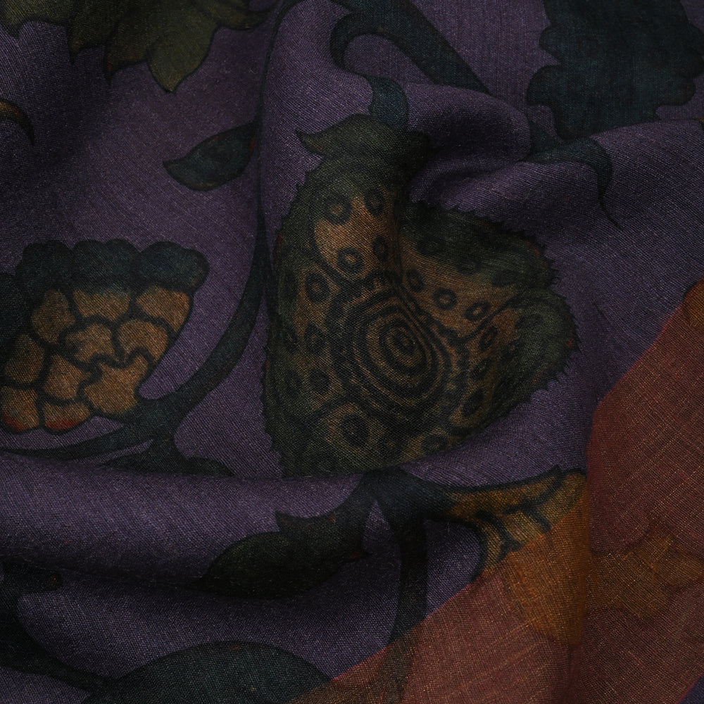 Faded Purple Floral Printed Moonga Silk Fabric
