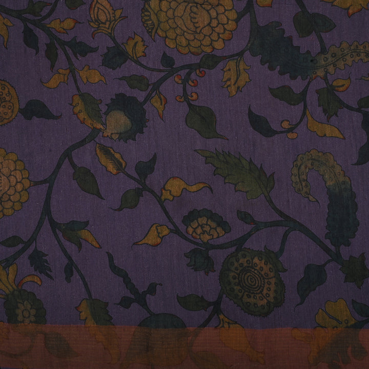 Faded Purple Floral Printed Moonga Silk Fabric